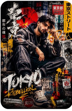 Japanese graffiti portrait poster preview image