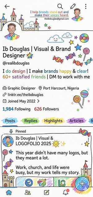 A whimsical designer's profile UI preview image