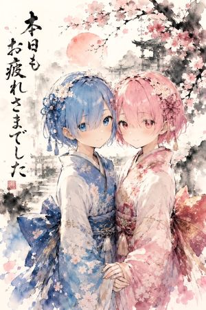 双子和服樱花水彩 preview image