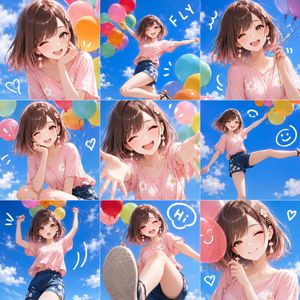 Nine-square summer balloon anime collage preview image