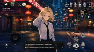 Cyberpunk gacha game dialogue screenshot preview image