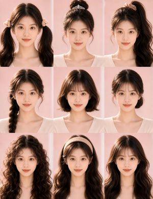 Nine-grid hairstyle try-on collage preview image