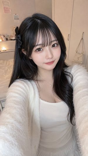 Cozy bedroom selfie preview image