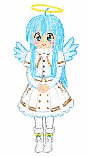 Crayon-style chibi angel girl preview image