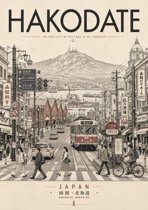 Retro Hakodate tourist poster preview image