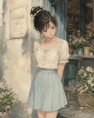 Watercolor Flower Shop Girl Portrait Preview Image