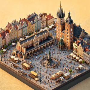 Isometric 3D model of Krakow's Central Market Square (preview image)