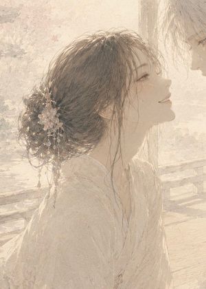 Watercolor romantic portrait preview image with obscuration