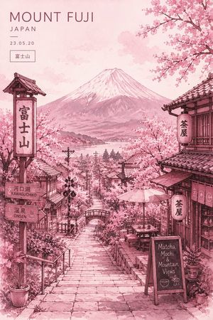 Watercolor style Mount Fuji travel poster preview image