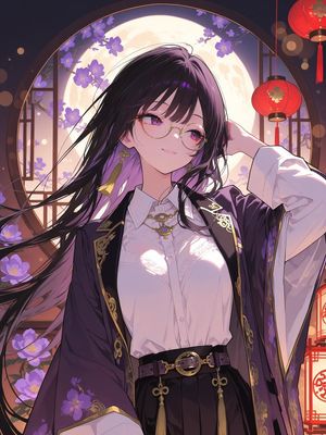 月光下身着华丽和服的动漫女性 preview image