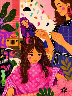A preview image of whimsical salon and café illustrations.