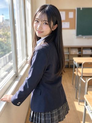 Anonymous female student by the classroom window preview image