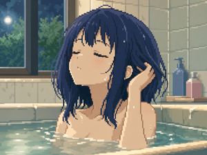 Preview image of a pixel-art bathing scene under the moonlight