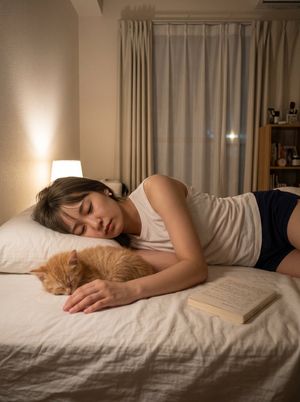 Comfortable bedroom with a cat nap preview image