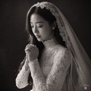 Monochrome Bride Praying Portrait Preview Image