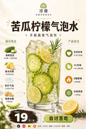 Bitter melon and lemon sparkling water poster preview image