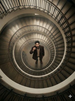 Aerial view of the spiral staircase with a human figure (preview image)