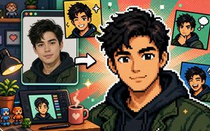 Photo to pixel portrait collage preview image