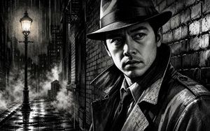 Noir detective in the rainy alley portrait preview image