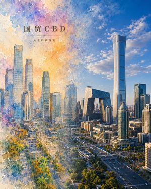 Watercolor Transforms Reality: Beijing CBD Poster Preview Image