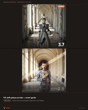 A comparison preview image of the tilt-shift palace corridor