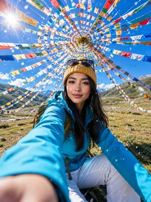 Alpine meadow travel selfie portrait preview image