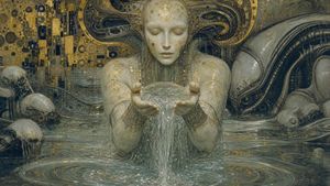 Biomechanical surrealist preview image decorated with gold leaf