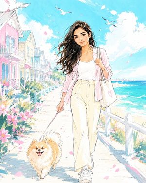 Sketch-style anime seaside scene preview image