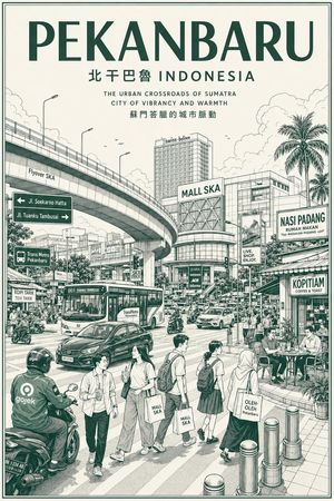 Retro monochrome city travel poster preview image