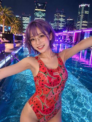 Neon rooftop pool selfie preview image