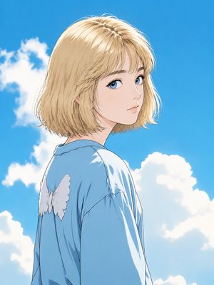 A blonde anime girl under a blue sky (preview image)