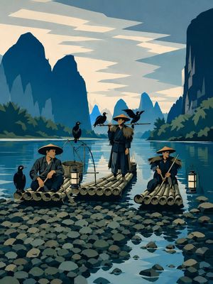 Minimalist Cormorant Fishing Poster Preview Image
