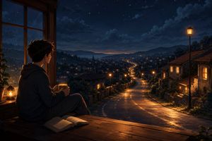 Anime boy by the window at night (preview image)