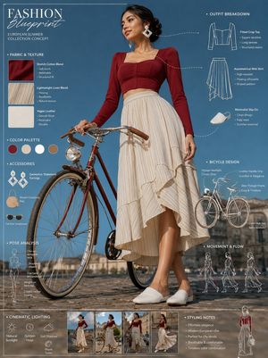 Retro bicycle fashion blueprint design page preview image