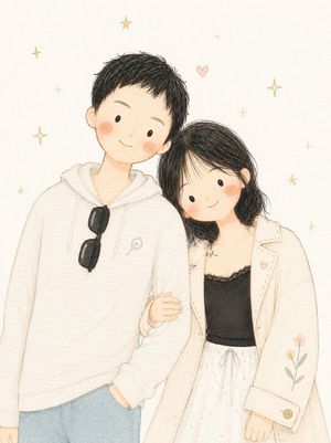 Minimalist Anime Couple Watercolor Illustration Preview Image