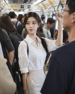 Realistic style morning rush hour commuter portrait preview image