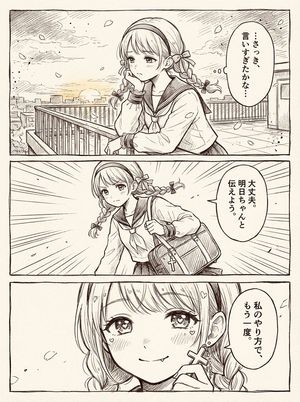 Three-panel rooftop comic strip in the style of shoujo manga - preview image