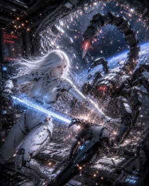 Female android versus mechanical scorpion preview image