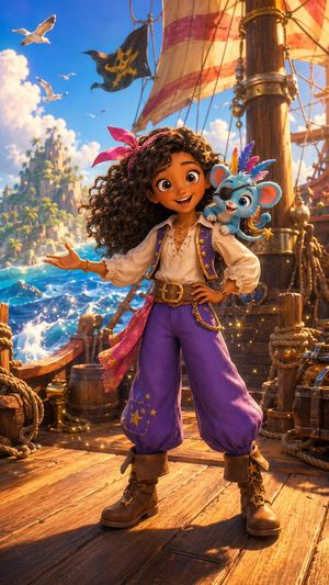 A whimsical pirate girl on the ship's deck (preview image)