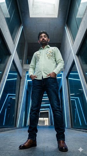 Low-angle futuristic fashion photo preview image