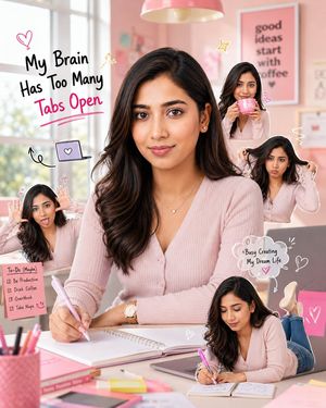 Creative pink office portraits with chibi characters preview image