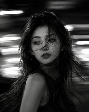 Cinematic black and white dynamic portrait preview image