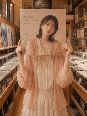 Preview image of an optical illusion portrait in a vinyl record store