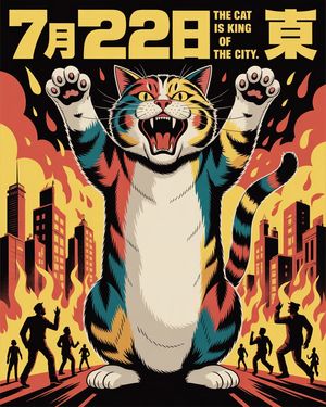 Retro Monster Cat City Poster Preview Image