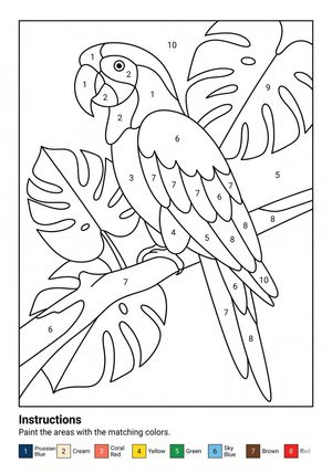 Parrot Digital Oil Painting Worksheet Preview Image