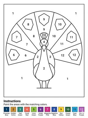 Peacock Number Oil Painting Worksheet Preview Image