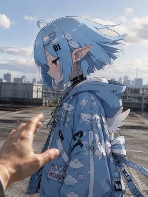 Anime character preview image in a real rooftop scene