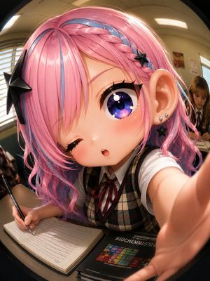 fisheye lens anime schoolgirl selfie preview image