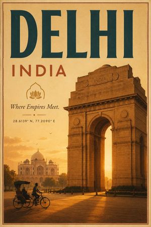 Retro Delhi tourism poster preview image