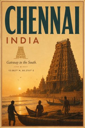 Retro Chennai travel poster preview image